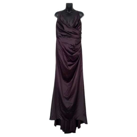 Galina Signature Black Satin Spaghetti Strap Mermaid Dress Gown Sz 18 Glam Goth - Picture 3 of 16